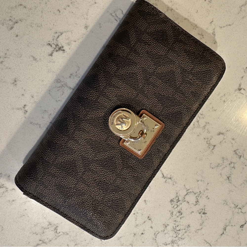 Michael Kors Brown Wallet with Gold Lock Accent